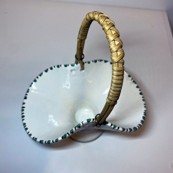 Vintage Ulmer Keramik Floral Porcelain Basket Wicker Handle Germany 400/1 - Picture 3 of 4